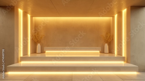 Podium background for promotional products. Studio podium for product advertising. Stage stand. Blank podium. Display platform