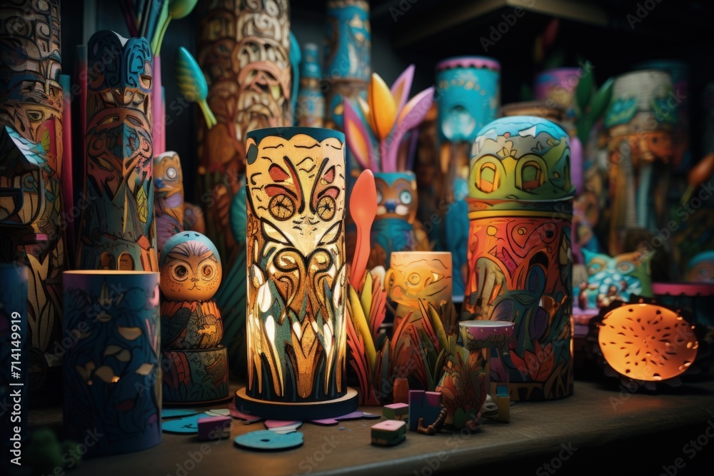 Fototapeta premium Toilet roll tube crafts for Easter decor.