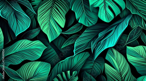 Close-Up of Green Leaves on Black Background