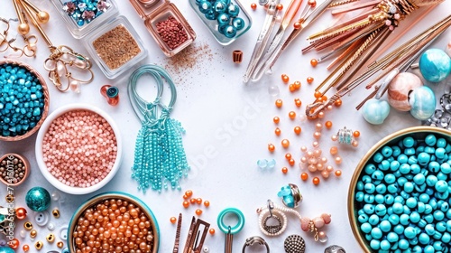 DIY jewelry making components including beads, wires, and tools on a white background, highlighting handcrafted accessories