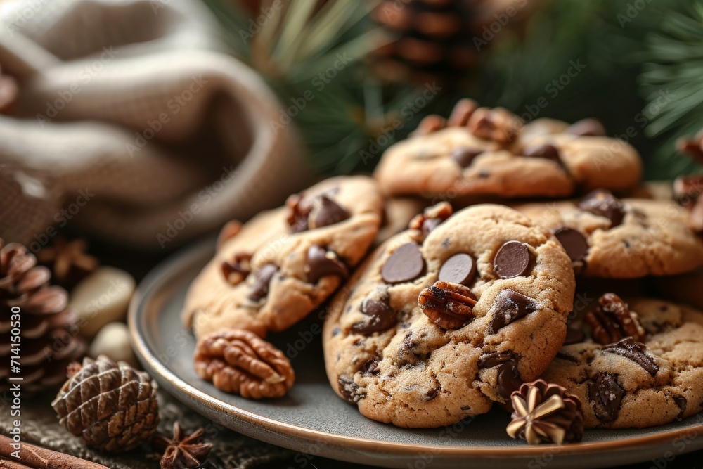 Plate of Chocolate Chip Cookies on Table