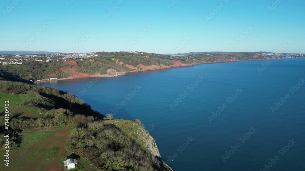 Babbacombe, Torbay, South Devon, England: DRONE VIEWS: Anstey's Cove and Walls Hill park (former Iron Age fort). The Cove is associated with smuggling and the crime writer, Agatha Christie (Clip 7).