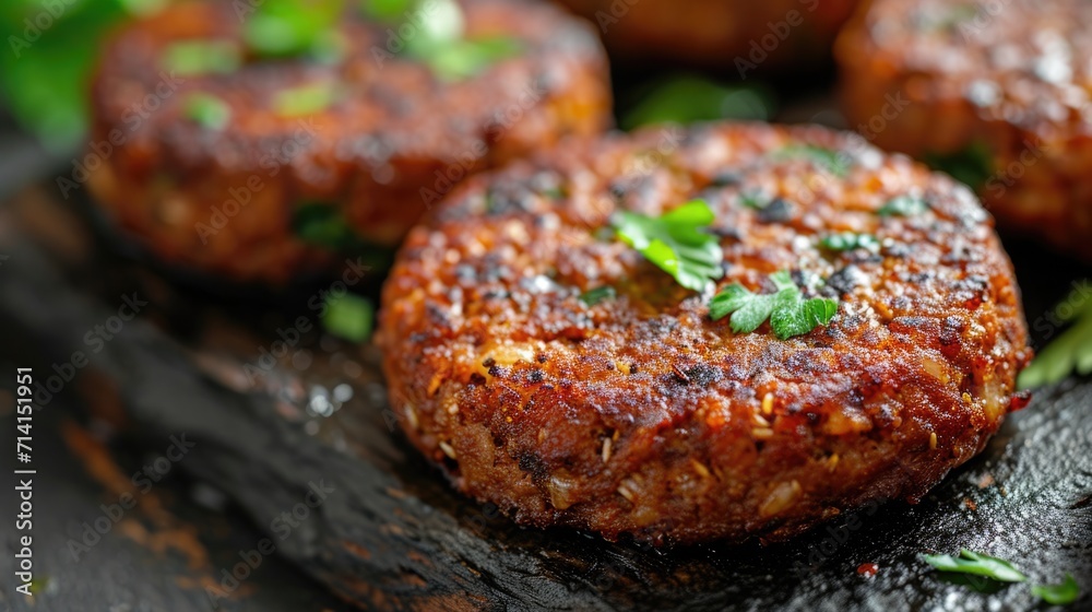 Close-Up of a Vegetarian Patty with Buckwheat as an Ingredient, Highlighting its Protein Value. Close-Up of a Vegetarian Patty with Buckwheat as an Ingredient, Highlighting its Protein Value.