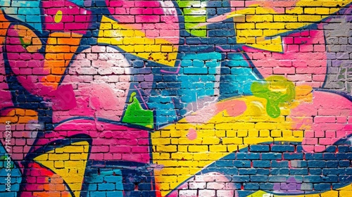 Colorful Graffiti Adorns Brick Wall.