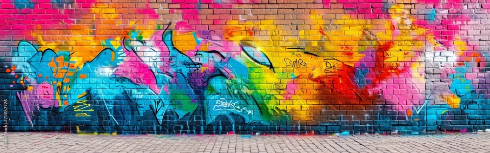 Naklejka premium Colorful Painting Adorning Brick Wall