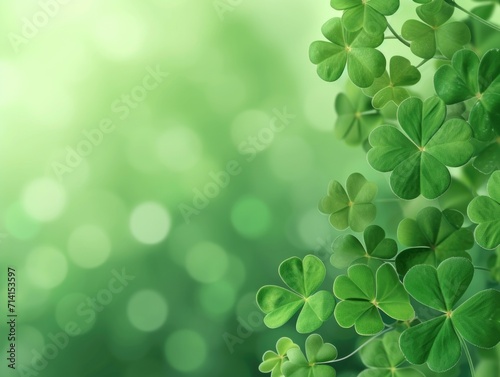 green st patrick's day background with clovers copy space