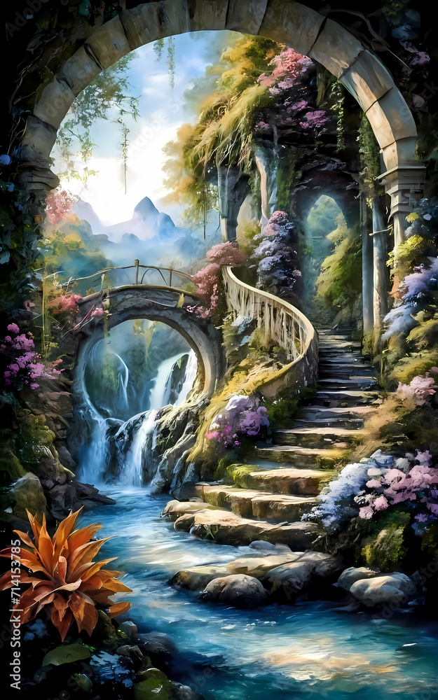 Obraz premium Waterfall In The Garden