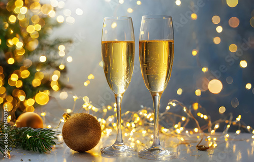 Glasses of champagne or sparkling wine in a festive atmosphere