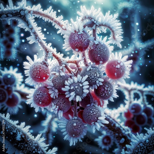 Frozen viburnum berries covered with hoarfrost. Winter background © LIDIIA