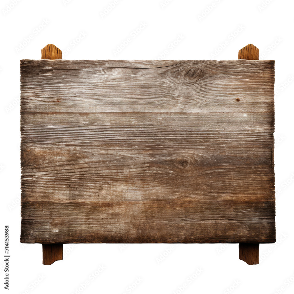 Rustic Blank Wooden Signboard Close-up on Transparent Background