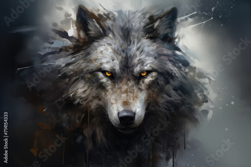 Gray wolf painting art © LFK
