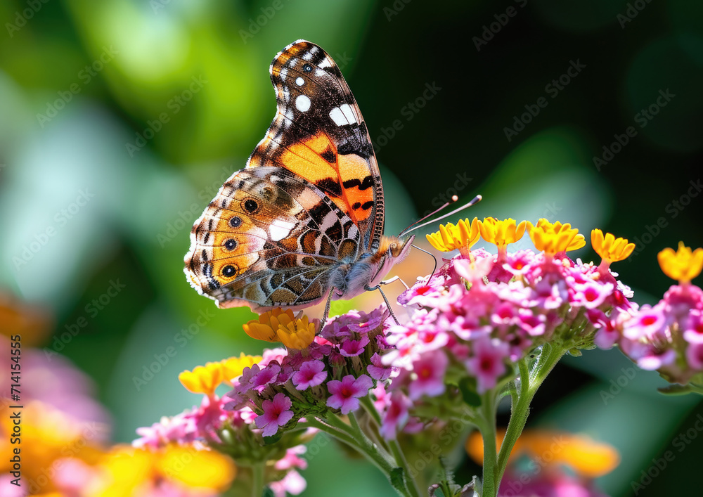 Butterflies with intricate patterns on vibrant flowers, natural background Butterflies with intricate patterns on vibrant flowers, natural background