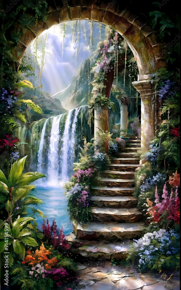 Fototapeta premium Waterfall In The Garden