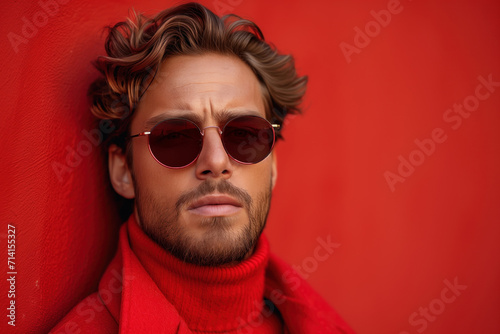 Fashionable man against red backdrop © kossovskiy
