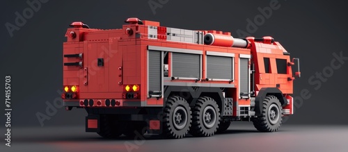 European fire truck with red color, viewed from the back, featuring gray hatches and a ladder.