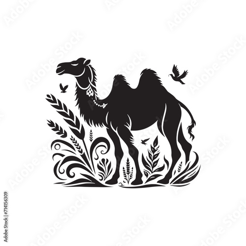 Nomadic Tales: A Storytelling Collection of Camel Silhouettes Weaving Narratives in the Desert Air - Desert Silhouette - Camel Vector 
