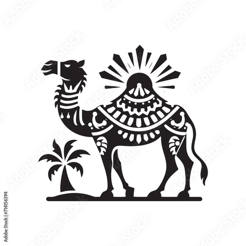 Shifting Perspectives: Camel Silhouette Set Reshaping the Horizon in the Ever-Shifting Desert Landscape - Camel Illustration - Camel Vector
