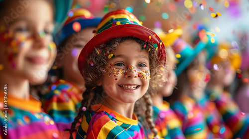 Closeup of happy little girl in carnival costume