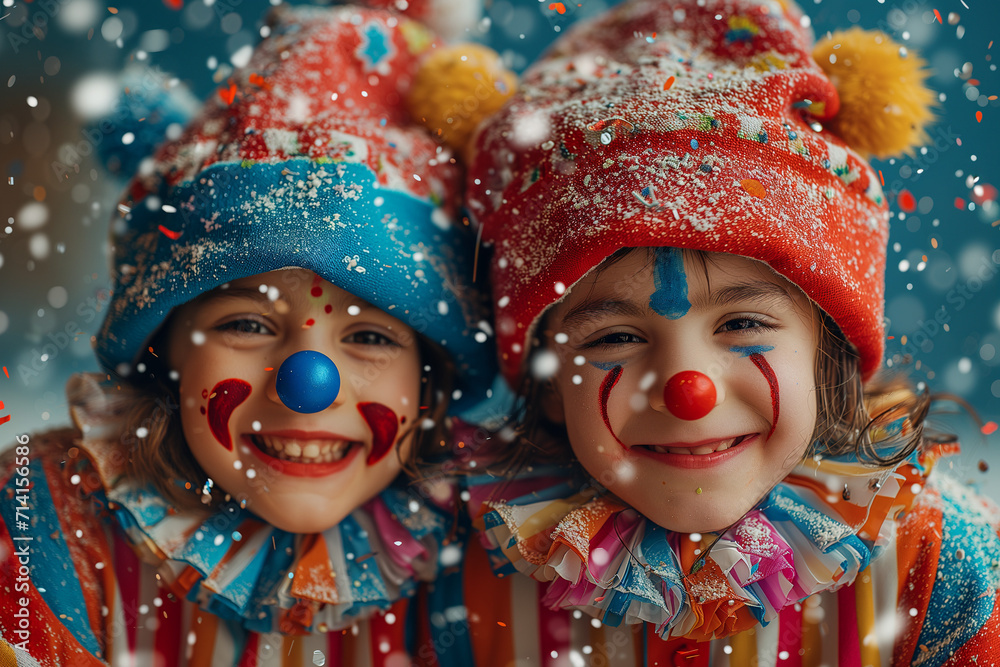 Fototapeta premium Children having fun with clown costume at carnival