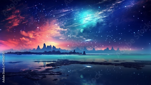 Magical space fantasy landscape with stars. Neural network AI generated art © mehaniq41