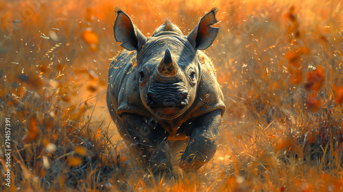 detailed illustration of a print of cute rhino © Adja Atmaja