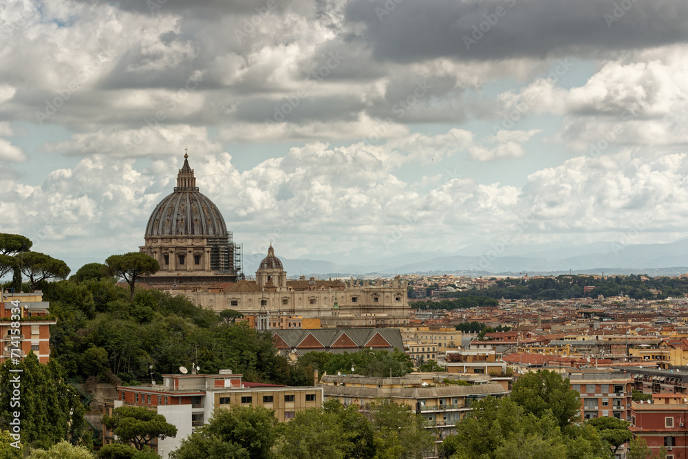 Rome Italy view of the city Europe. Panorama Travel Concept Castel Sant'Angelo Trevi Fountain Colosseum Spanish Steps Saint Peter's Basilica Castel Sant'Angelo Victor Emmanuel II Monument
