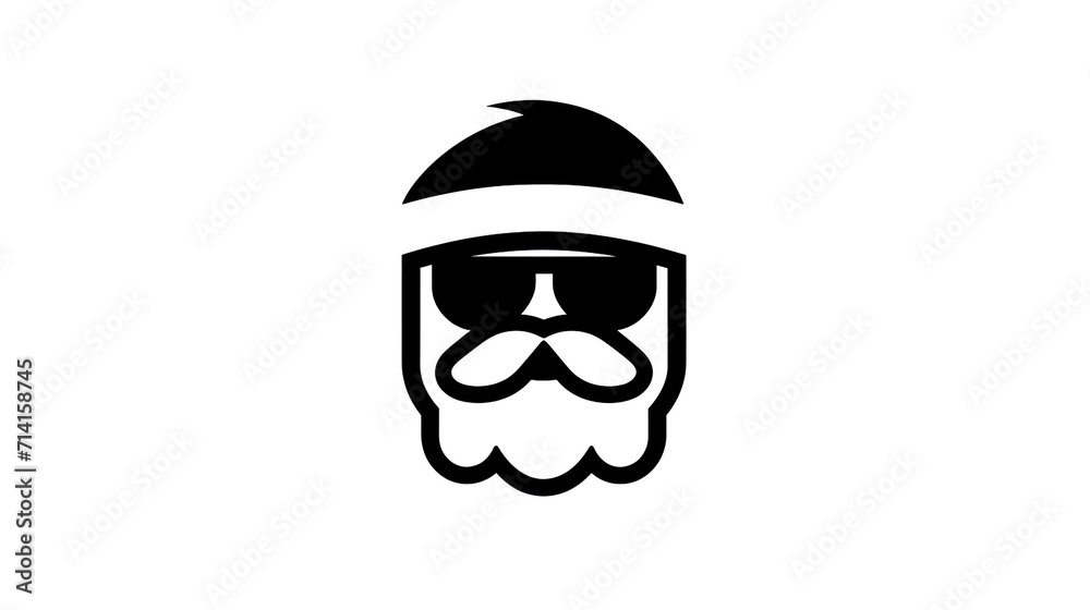 Man in New Year's hat with mustache and beard in black and white strength, stylish sticker. Man in New Year's hat with mustache and beard in black and white strength, stylish sticker.