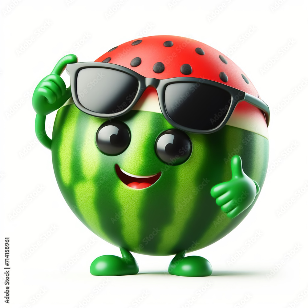3D funny cartoon of watermelon. Agriculture, fruit and healthy food. AI generated 3D funny cartoon of watermelon. Agriculture, fruit and healthy food. AI generated