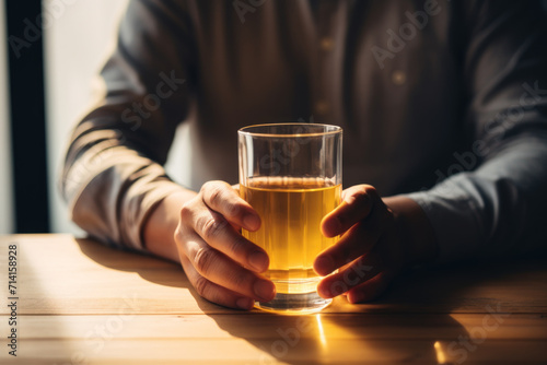 Man Holding a Glass of Urine at Home