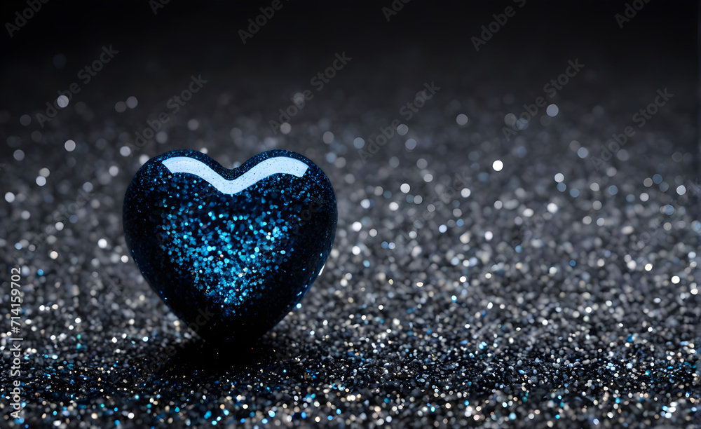 A small blue heart on a sparkling black background. Generative AI