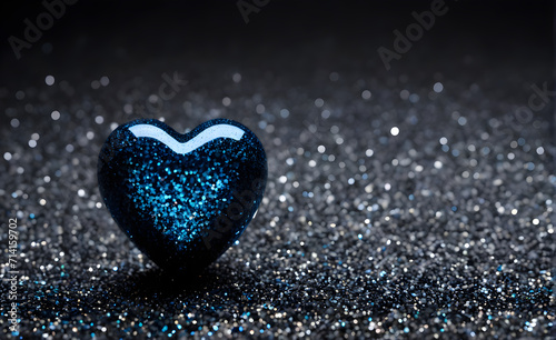 A small blue heart on a sparkling black background. Generative AI