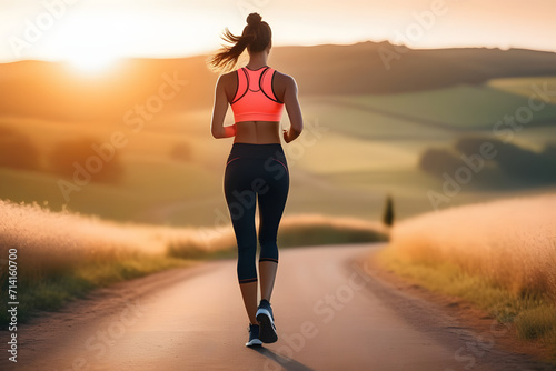 woman running on the road. 