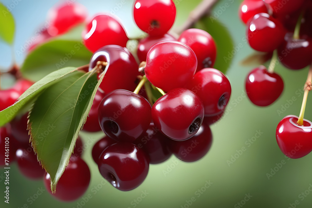 red cherries on the tree. red cherries on the tree.