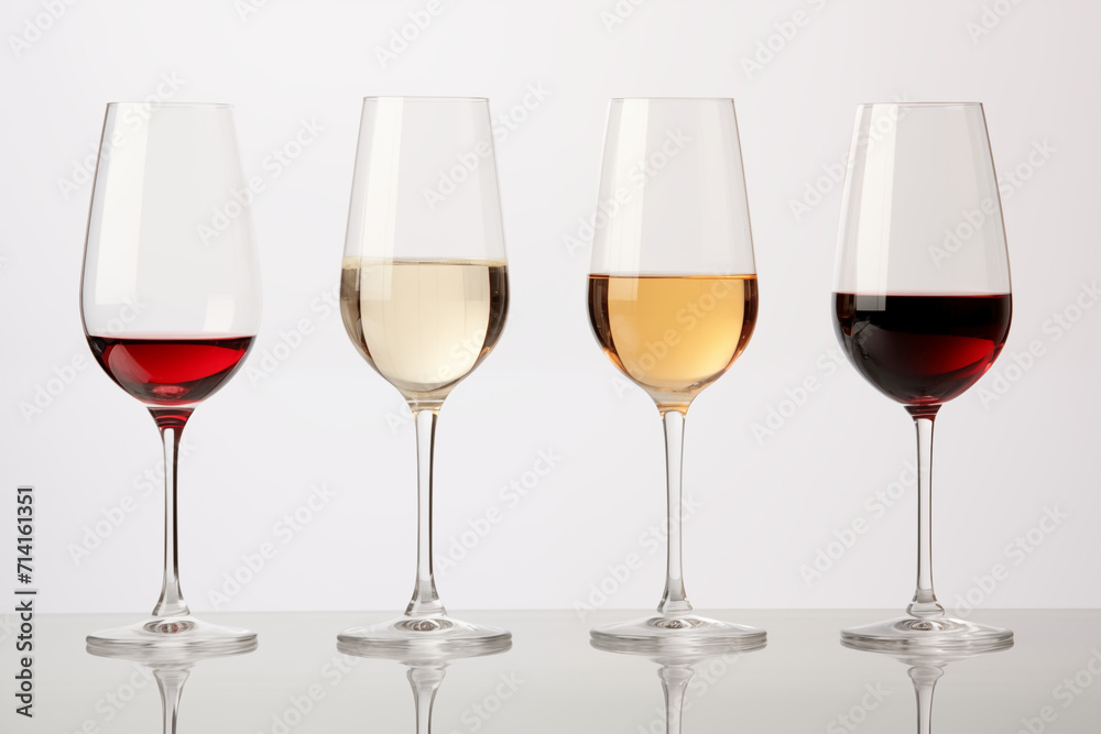 Different Wine Glasses with Different Wines Isolated with No Background Different Wine Glasses with Different Wines Isolated with No Background