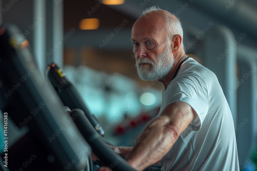 Elderly Man Focused on Gym Workout Elderly Man Focused on Gym Workout