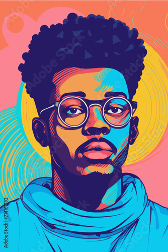 Abstract colorful funky graphic design portrait of a Black male