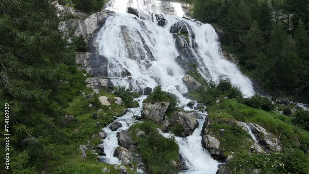 Aerial Drone - Summer landscape of alpine waterfalls. Aerial Drone - Summer landscape of alpine waterfalls.