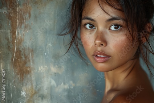 Filipino woman portrait close up from history of Philippines realistic detailed photography texture. Filipino girl. Horizontal format