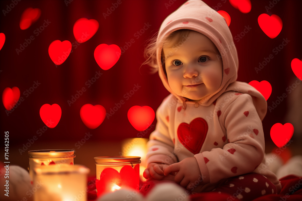 Baby Valentine girl. Valentine's Day postcard Baby Valentine girl. Valentine's Day postcard