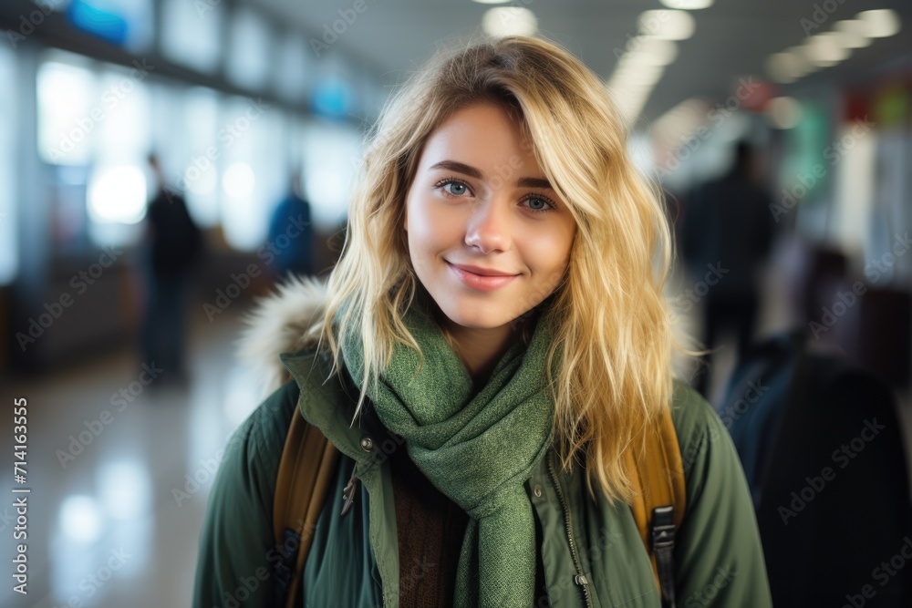 portrait of a woman waiting for departure in the airport. ai generated portrait of a woman waiting for departure in the airport. ai generated