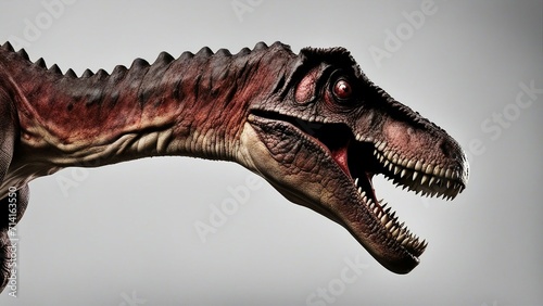 tyrannosaurus rex dinosaur  The closeup view of an opened mouth dinosaur was a horror. It had been possessed by an evil spirit,  photo