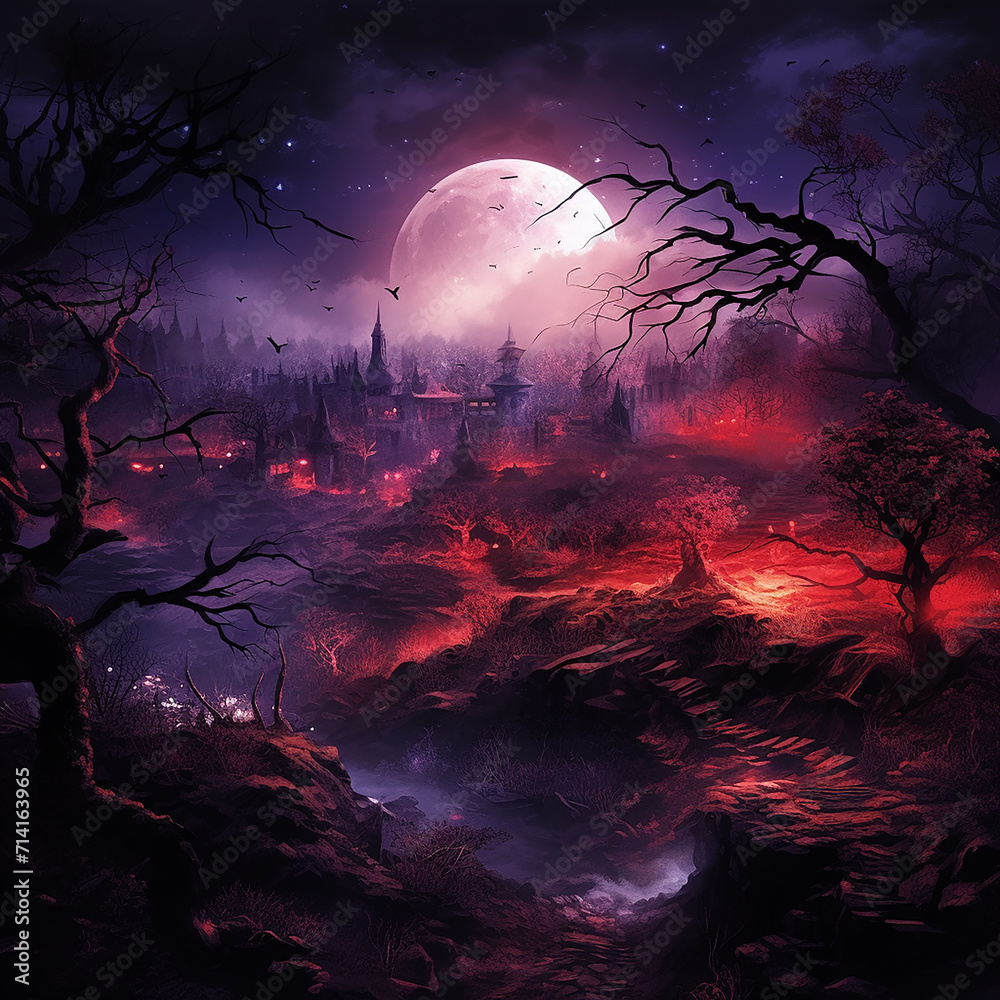 Arafed image of a dark forest with a full moon ai generative image Arafed image of a dark forest with a full moon ai generative image