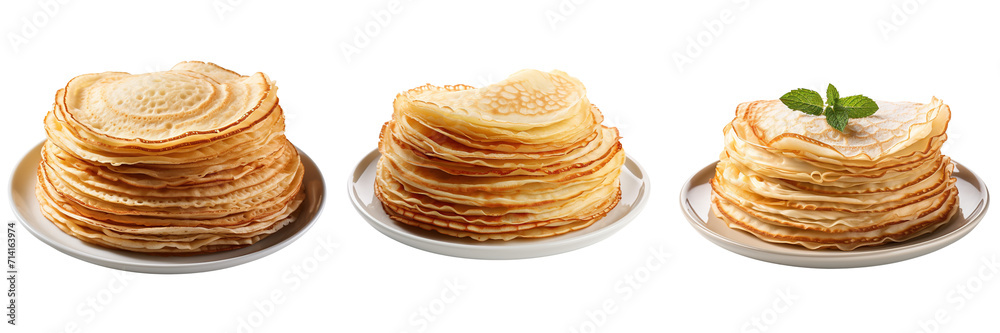 Collection of pancakes in plate isolated on transparent or white background Collection of pancakes in plate isolated on transparent or white background