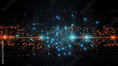 Illuminated and patterned background wallpaper design of colorful technology and connection