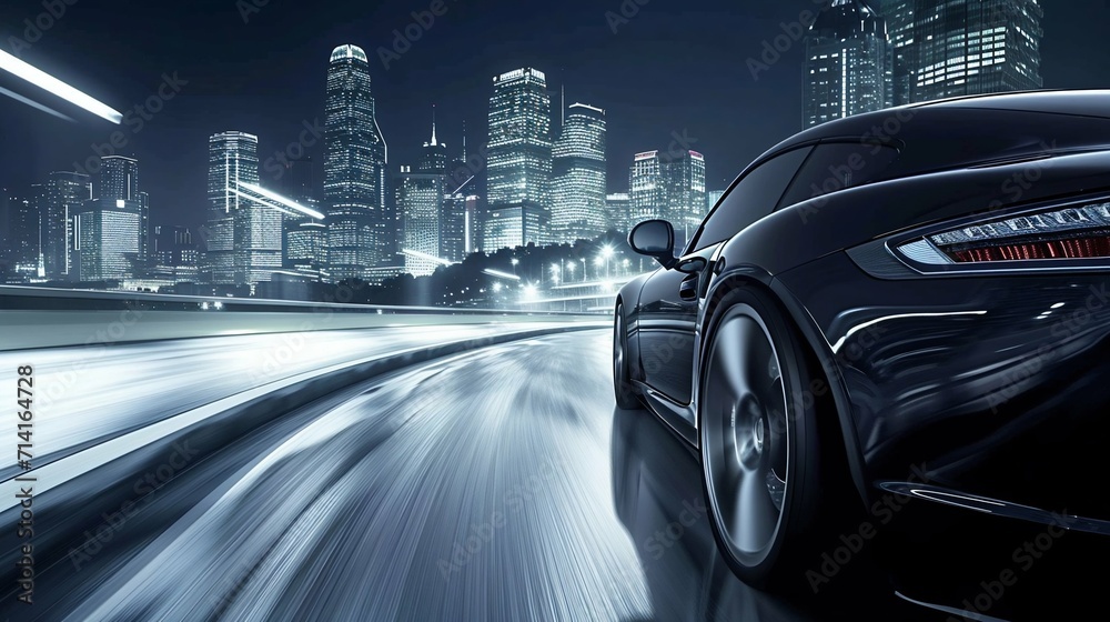 High-Speed Sports Car Racing Through the Urban Night. Generative ai High-Speed Sports Car Racing Through the Urban Night. Generative ai
