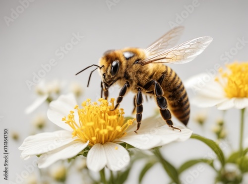 Bee and Flowers on a Bright Backdrop
