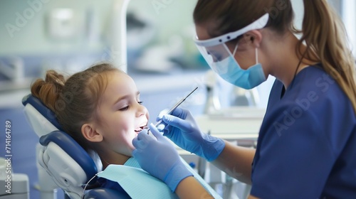 Dentist Performing Dental Procedure on Young Patient. Generative ai photo