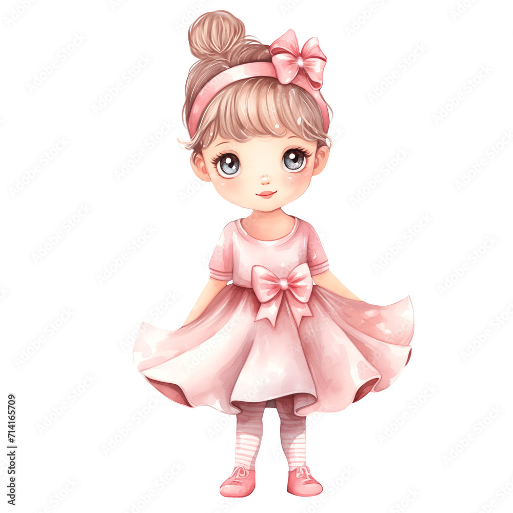 princess doll in a pink dress on a transparent background, illustration for a greeting card, generative AI