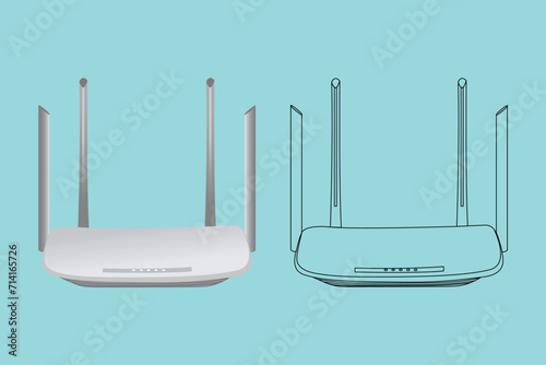 Realistic Wi-fi router for four isolated on white internet transmission vector illustration.