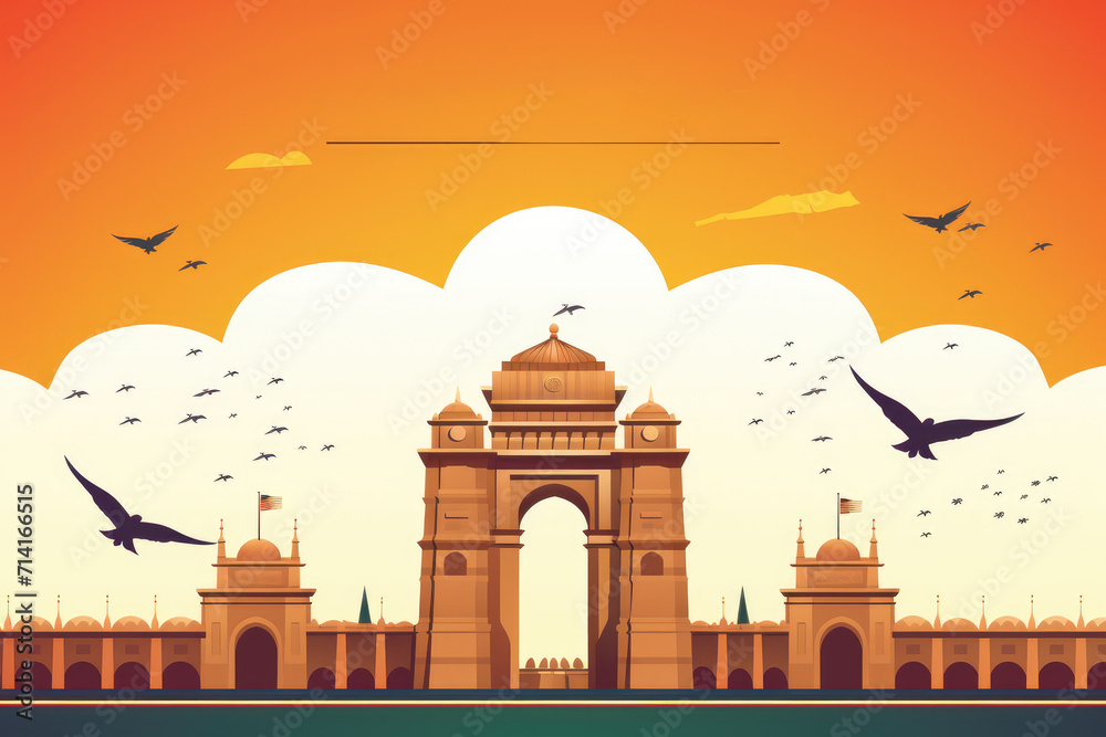 Independence Day drawing famous monument of india. Generative ai